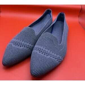 New Frank Mully Black Knitted Ribbed Point Toe Slip On Walking Flats Shoes Sz 8